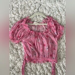 Pink Floral Sheer Blouse LOVESHACKFANCY